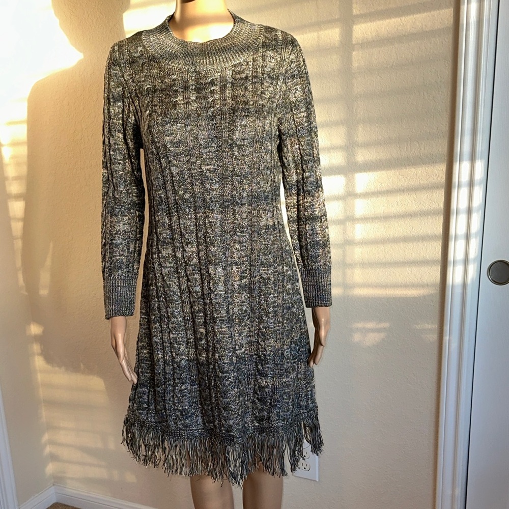 NWT Soft Surroundings Charcoal Knit Dress with Fringe
Size MP.